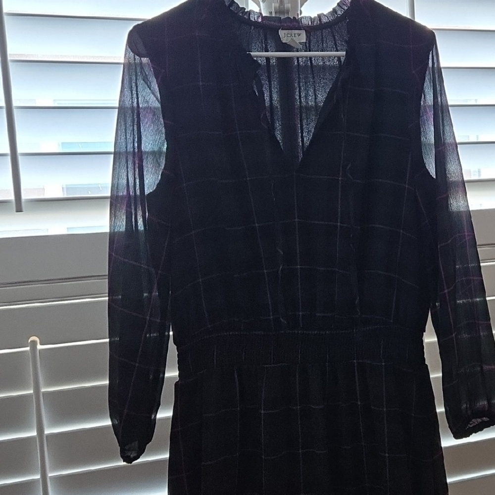 J. Crew Black Sheath Dress with V-Neck and Bishop Sleeves